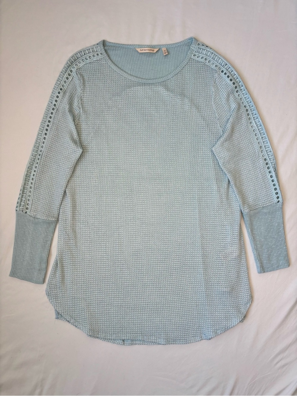 Soft Surroundings Pale Blue Waffle-Knit Long Sleeve Top